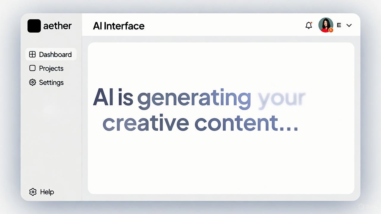 Aether AI interface showing real-time content generation